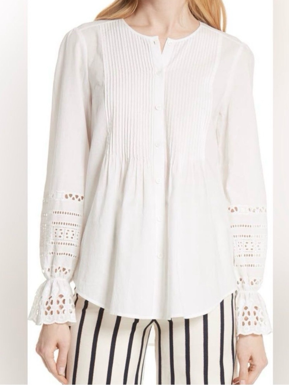 Veronica Beard Mili White Pintuck Button-Front Blouse Size 4